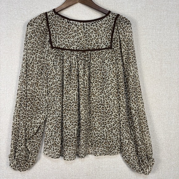 Easel Sheer Blouse Size Small Women's Leopard Print Tie Neck Boho Long Sleeves - Picture 3 of 9